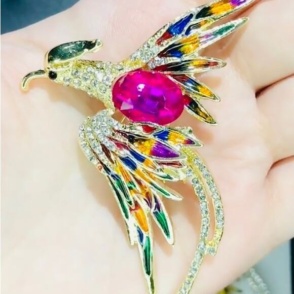 Jewelry - Brooch Crystal Phoenix Bird Brooches unisex Enamel Bird Brooch Size 6.00cmx6.1cm